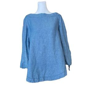 FREE PEOPLE Denim Off The Shoulder Long Sleeve Blouse in Blue Size Small